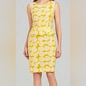Antonio Melani Sunshine Yellow & White Floral Pencil Dress, Peplum, knee Length
